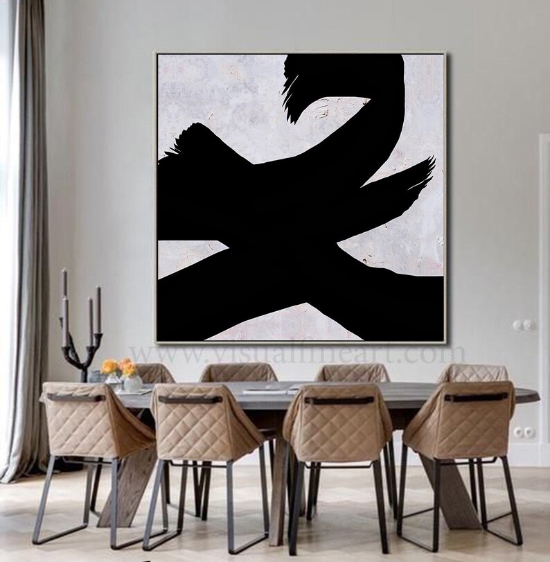 Extra Large Wall Art Black White Painting Set of 2 Etsy