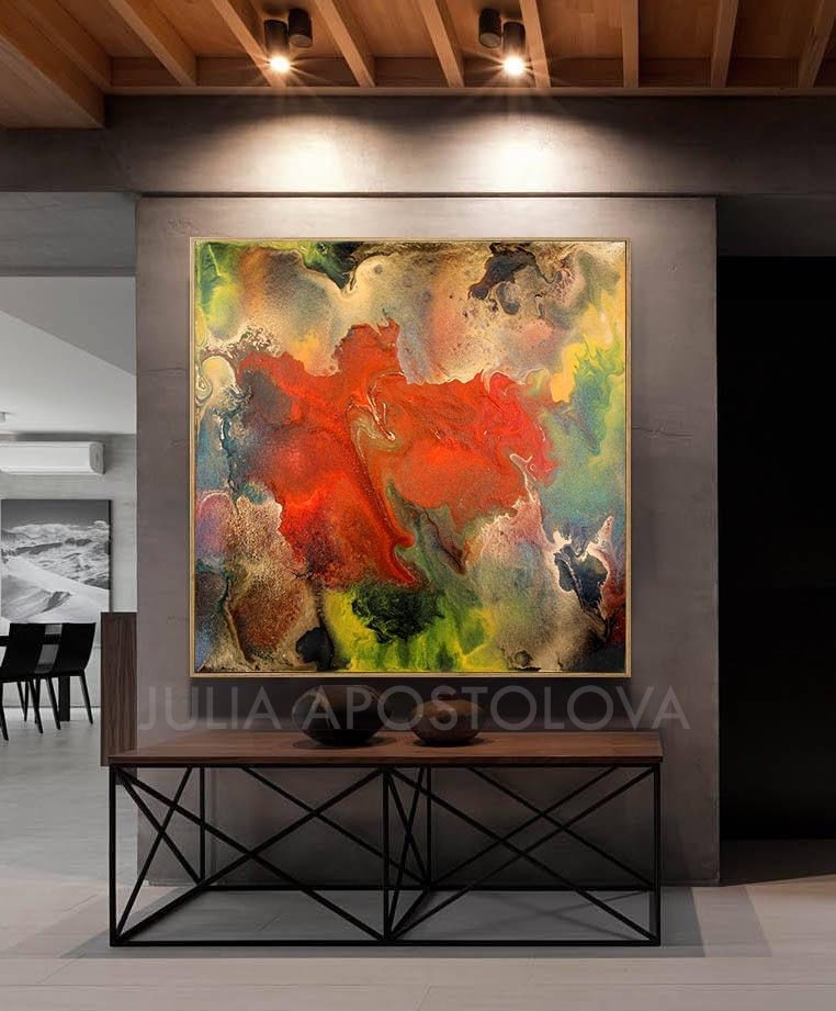 Large Wall Art Abstract Canvas Art Red and Gold Print Gold Etsy