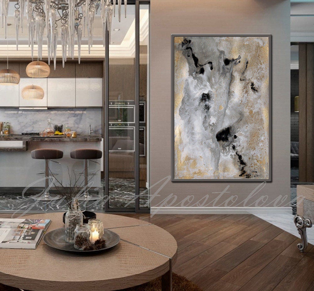 Rectangle Wall Art Gold Leaf Print Large Abstract Canvas Etsy