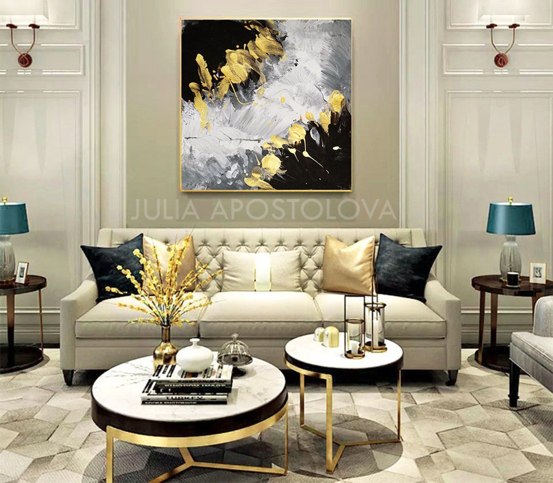 Grey Gold Black Art Elegant Wall Art For Livingroom Textured - Etsy