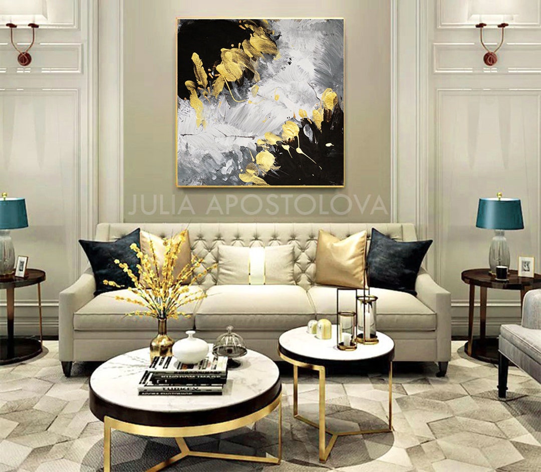 Grey Gold Black Art Elegant Wall Art for Livingroom Textured - Etsy