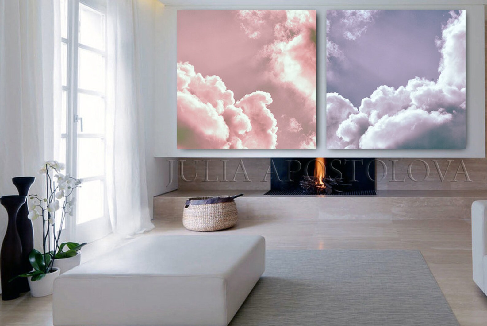Pink Cloud Wall Art Large Cloud Paintings Dreamy Wall Art Etsy