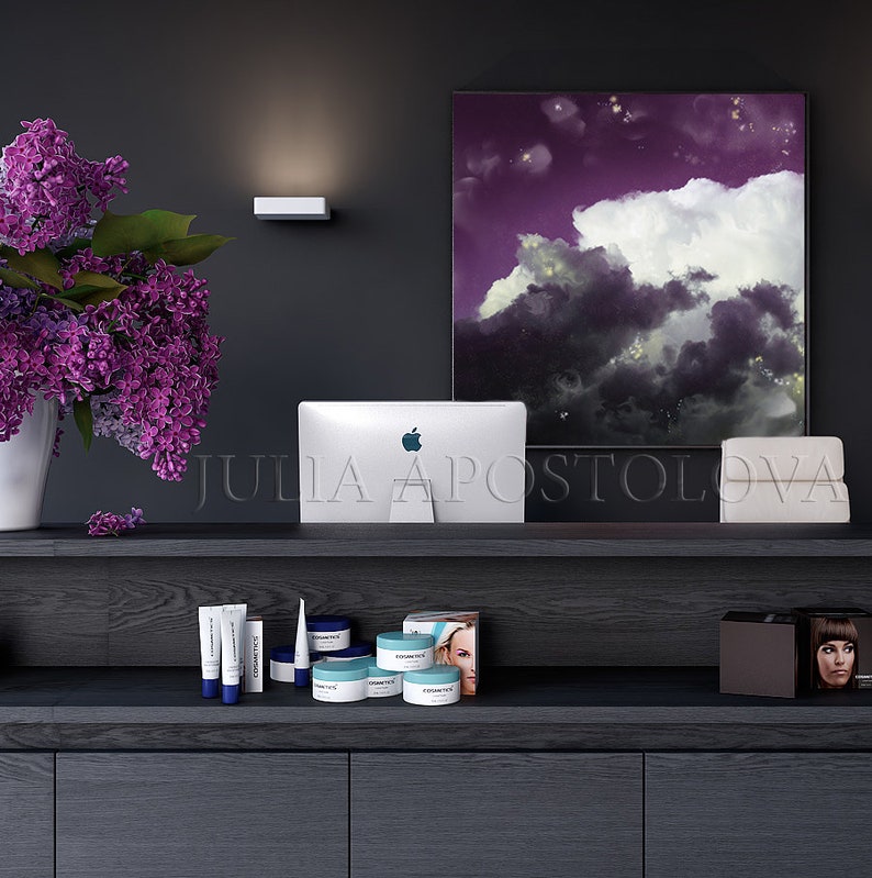 Mauve Wall Art Cloud Painting Large Canvas Dark Purple Etsy