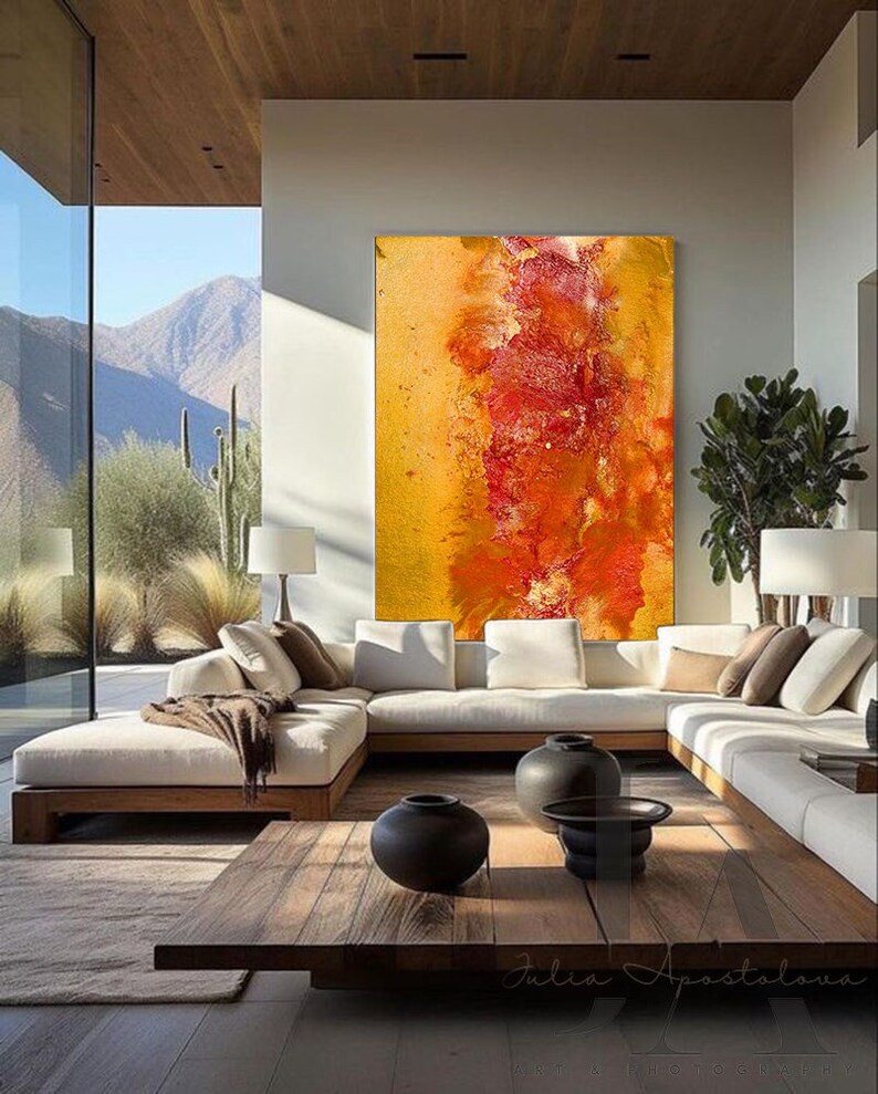Abstract Print, Yellow Orange Gold Modern Wall Decor, Canvas Painting ...