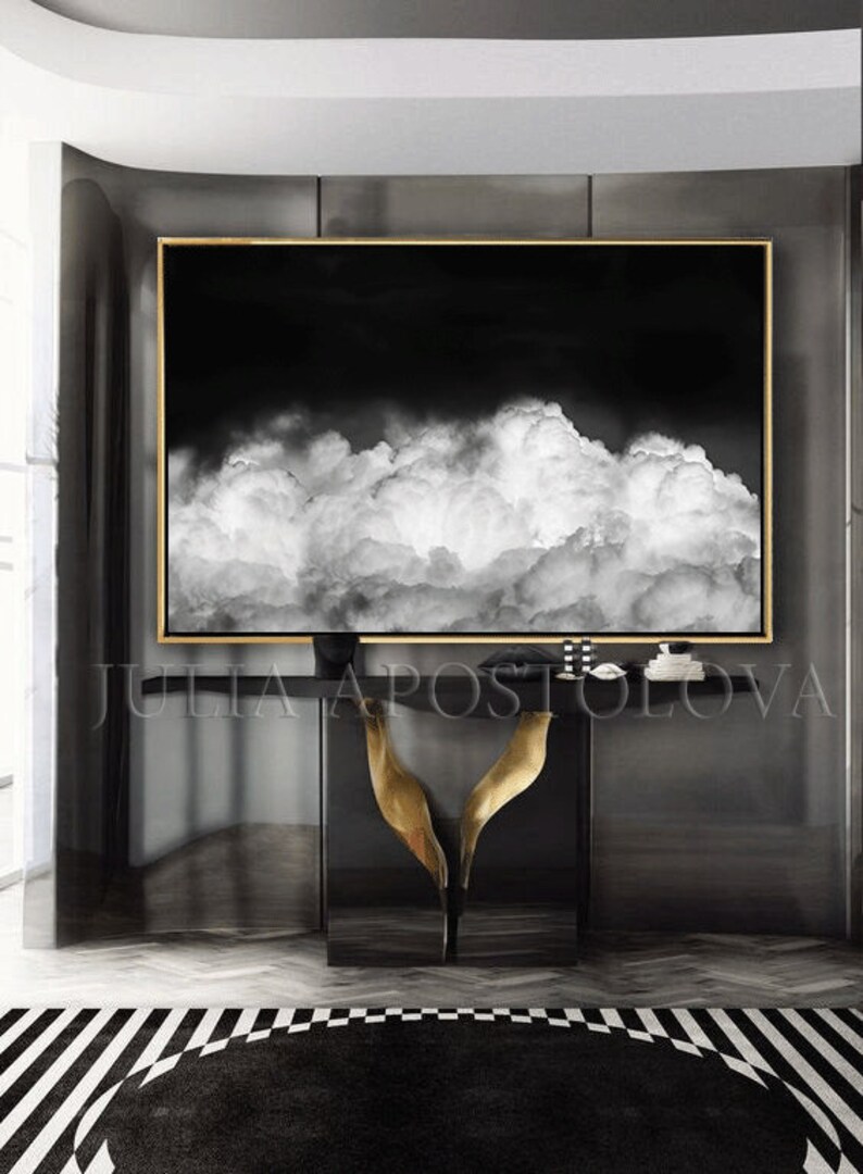 80'' Clouds Painting Black White Art Minimalist Etsy