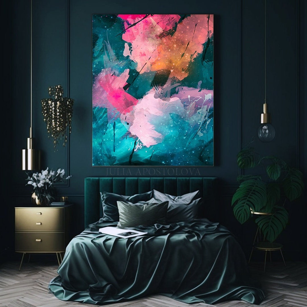 Art Print, Abstract Painting, Teal Pink Wall Art, Large Canvas Art ...