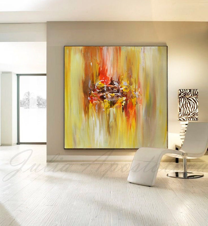 Bright Yellow Brown Art, Abstract Painting, Modern Boho Decor, Minimalist Art Boho Chic Style, Large Canvas Art by Julia Apostolova image 3
