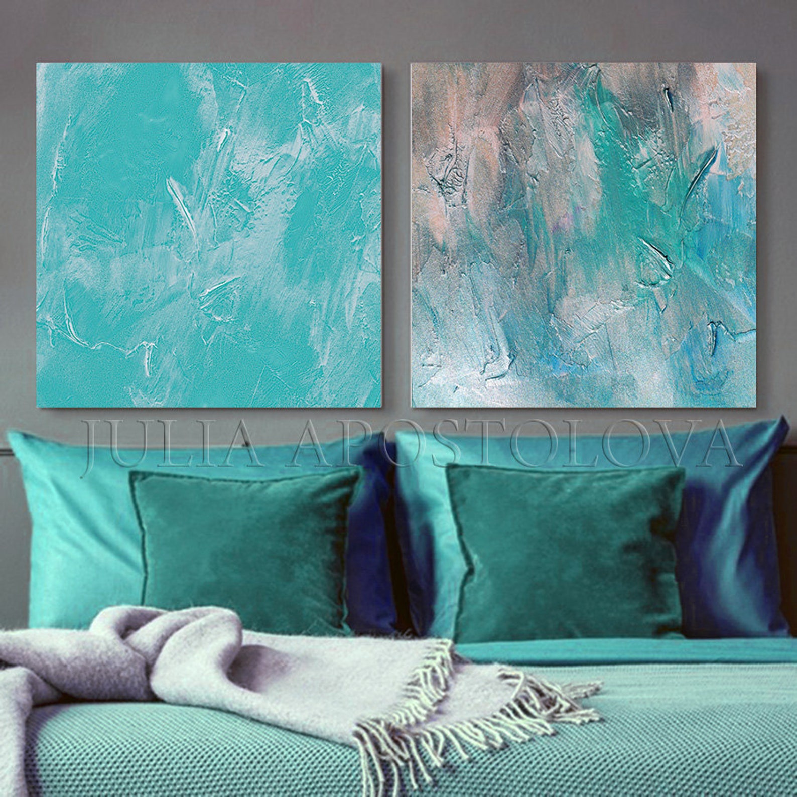 Turquoise Wall Art Minimalist Painting Zen Decor Abstract Etsy