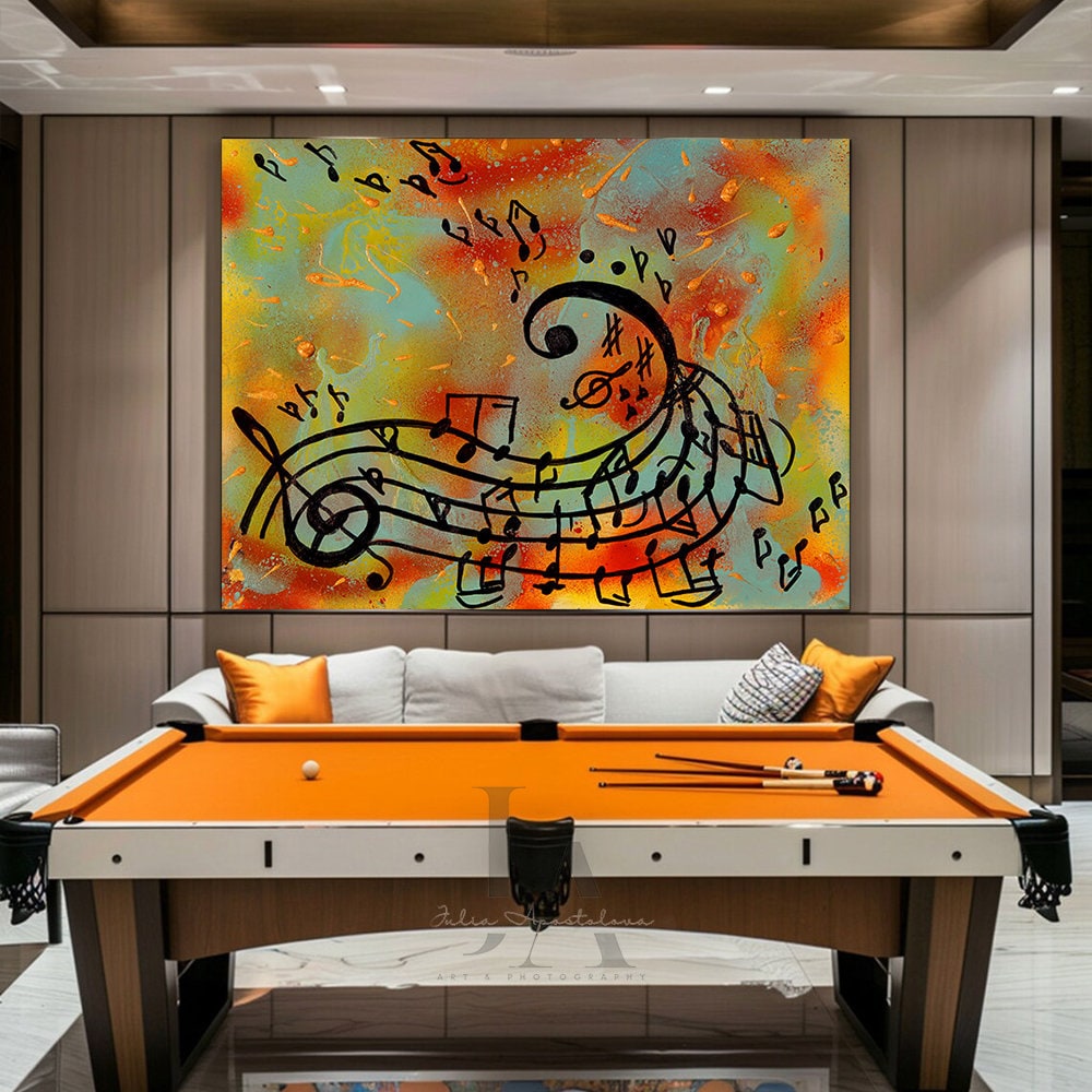 Music Notes Painting Abstract Musical Art Print on Canvas Gift for