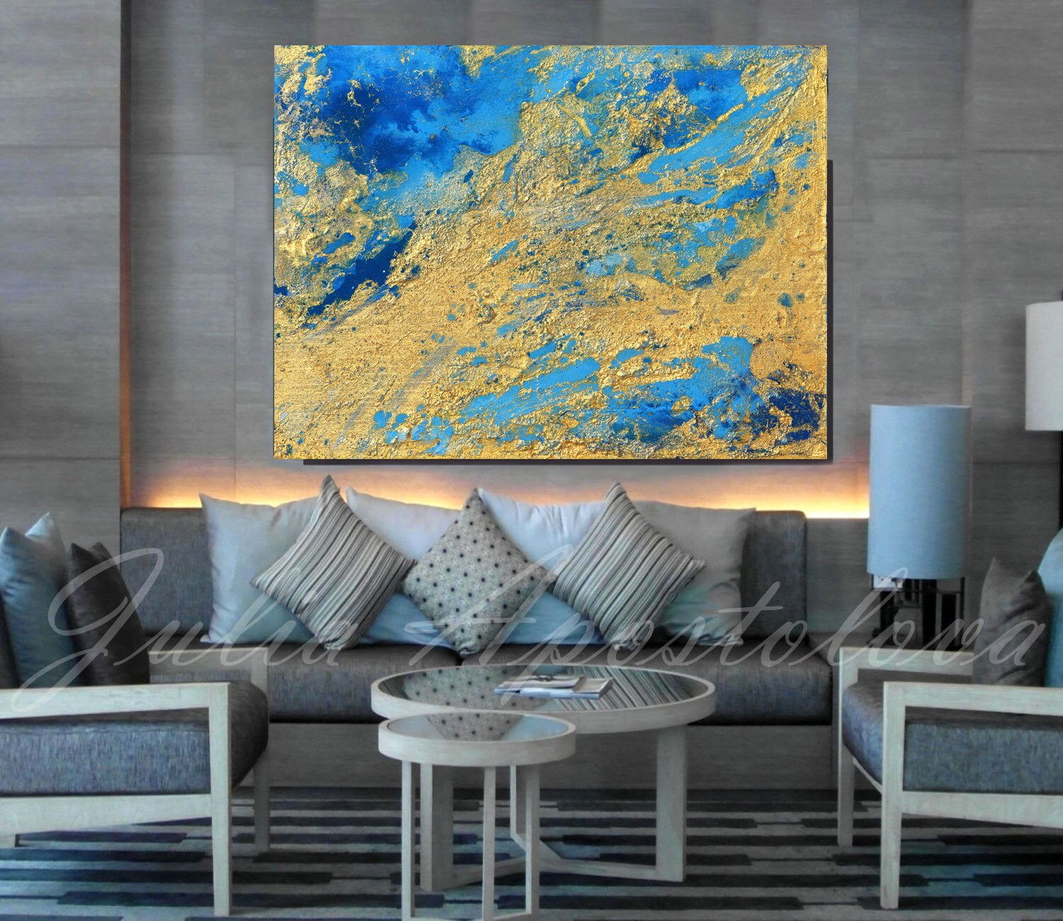 Abstract Art Blue and Gold Wall Art Coastal Landscape Giclee Large ...