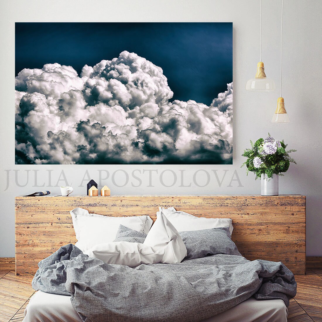 Blue Cloud Art Cloud Painting Navy Blue Wall Art Extra Large Etsy