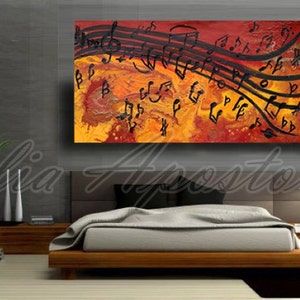 Abstract Print, Musical Notes, Music painting, Abstract music art print, Modern Art Print on Canvas, Orange, Yellow, Black, Large Wall Decor image 3