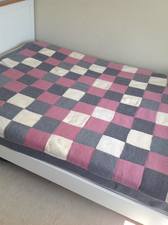 Hand knitted patchwork blanket double bedspread Etsy