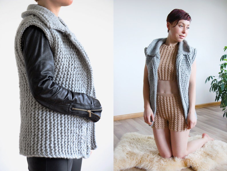 sleeveless waistcoat thick winter vest bulky knit vest Chunky knit vest vest sweater open knit cardigan gray knit vest knit jacket