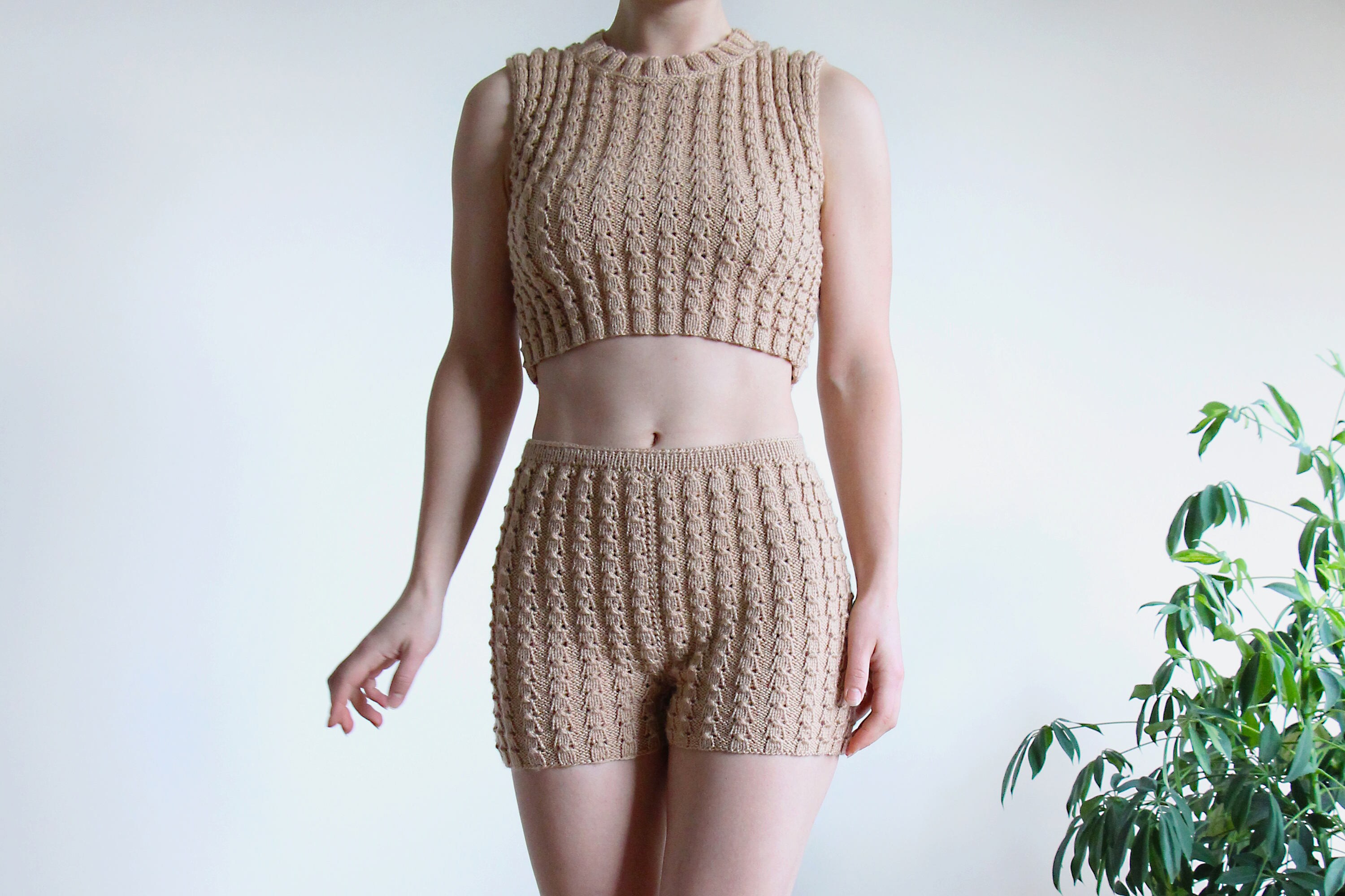 knitted top and shorts