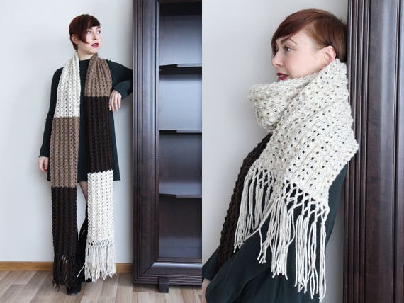 Unisex Fairisle Knitted Scarf Winter Scarves Neck Warmer Knit Tassels