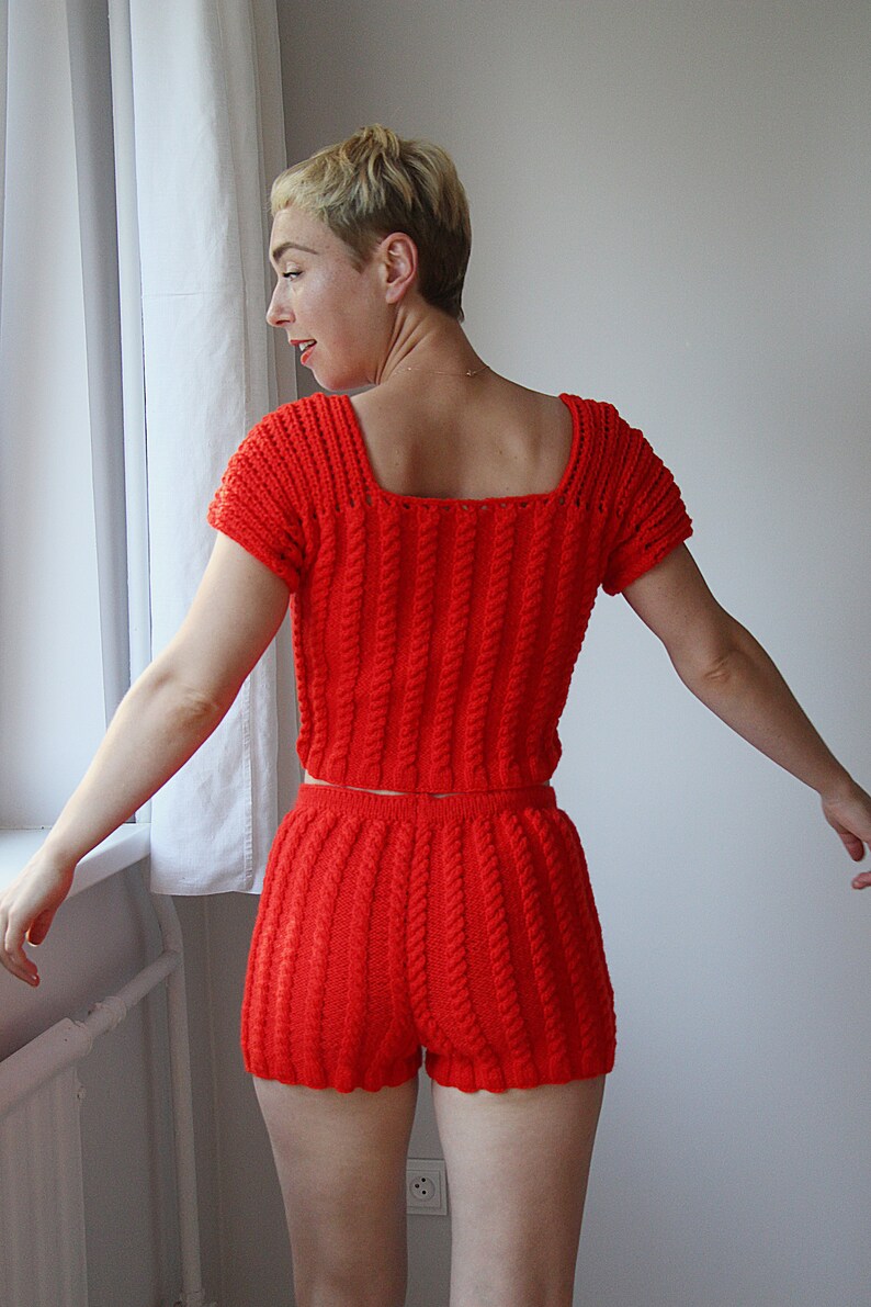 Red knit crop top Aesthetic clothing knitted halter top | Etsy