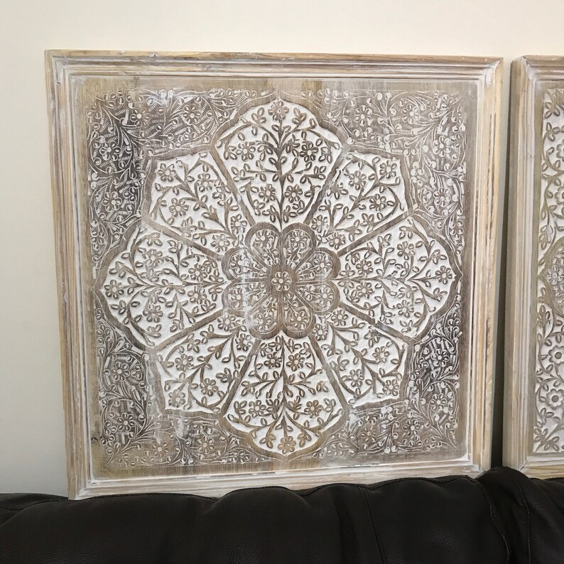 Set of 2 Wood carved large wall art mango wood 66 cm statement Etsy