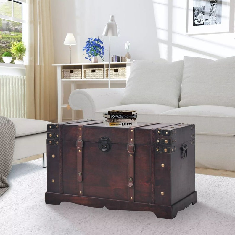 Solid wood storage trunk coffee table antique rustic farmhouse Etsy Solid wood storage trunk coffee table antique rustic farmhouse Etsy
