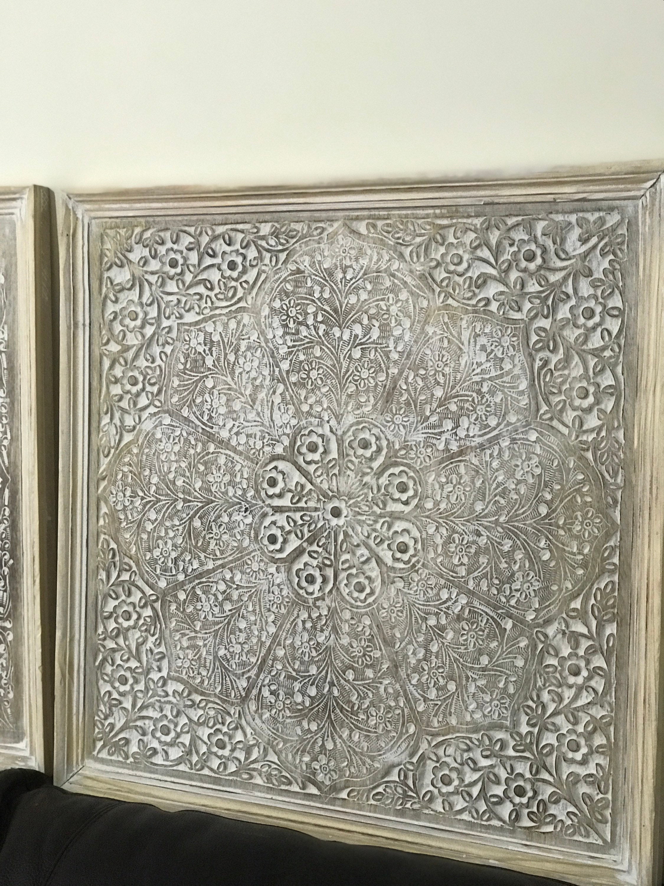 Set of 2 Wood carved large wall art mango wood 66 cm statement Etsy