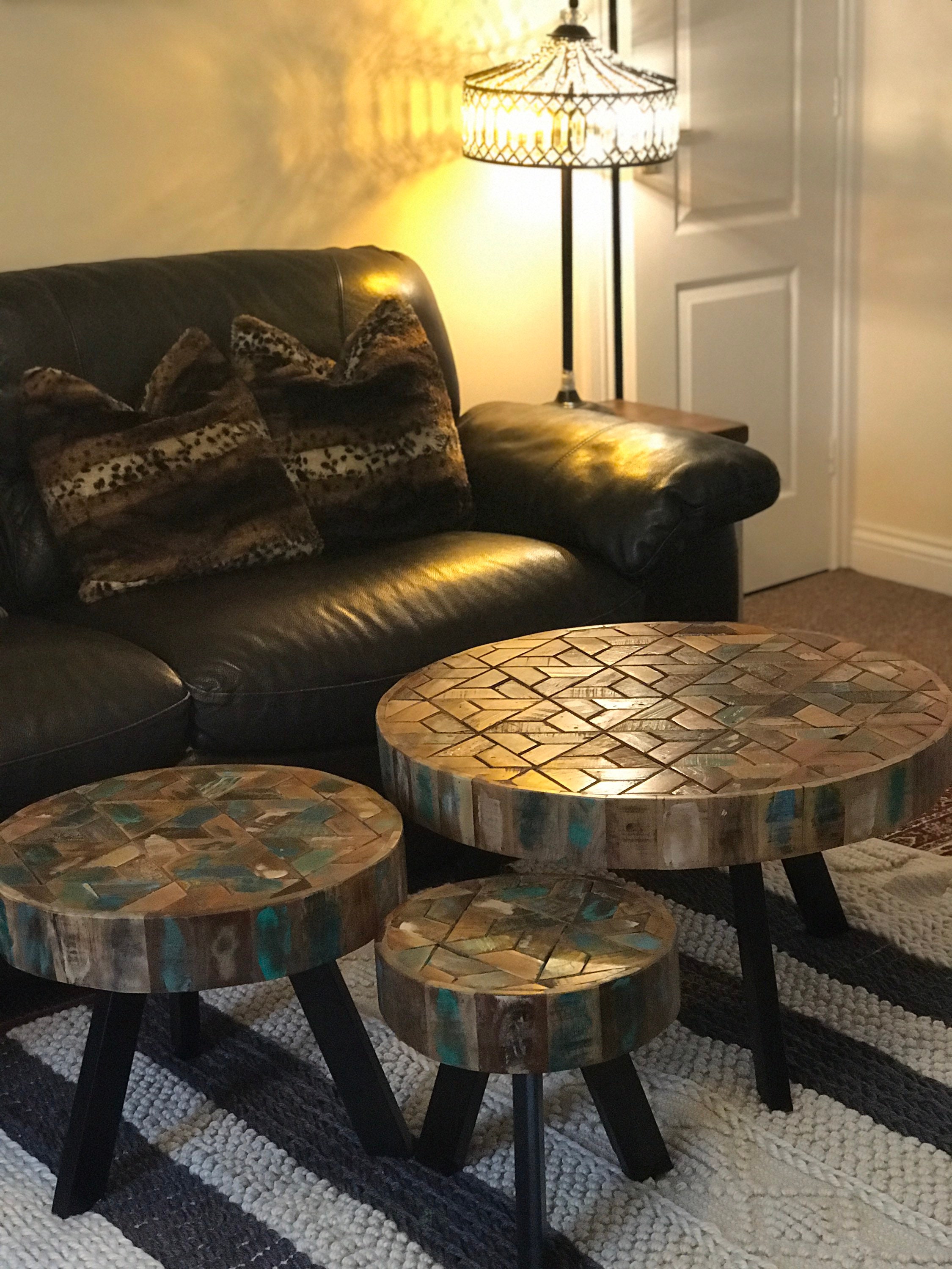 Geschnitzte Holz-Set von 3 Couchtisch rustikale Holz | Etsy