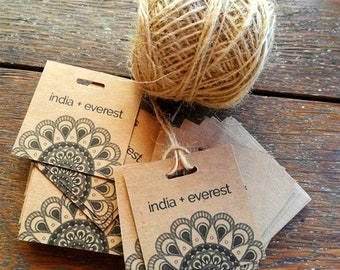 100 KRAFT HANG TAGS + Jute Twine, Thank you Tags, Gift Tags, Favor Tags, Product Tag, Kraft Paper, Jewelry Tags