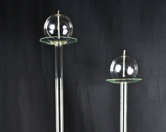 Hand Blown Tall Glass Oil Lamps Pair Etsy