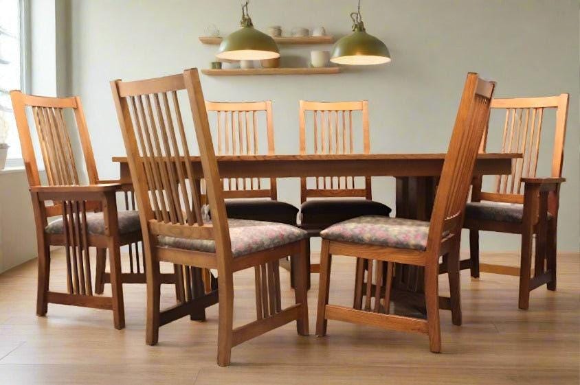 7 Piece Bassett Furniture Red Oak Dining Set | Trestle Table 6