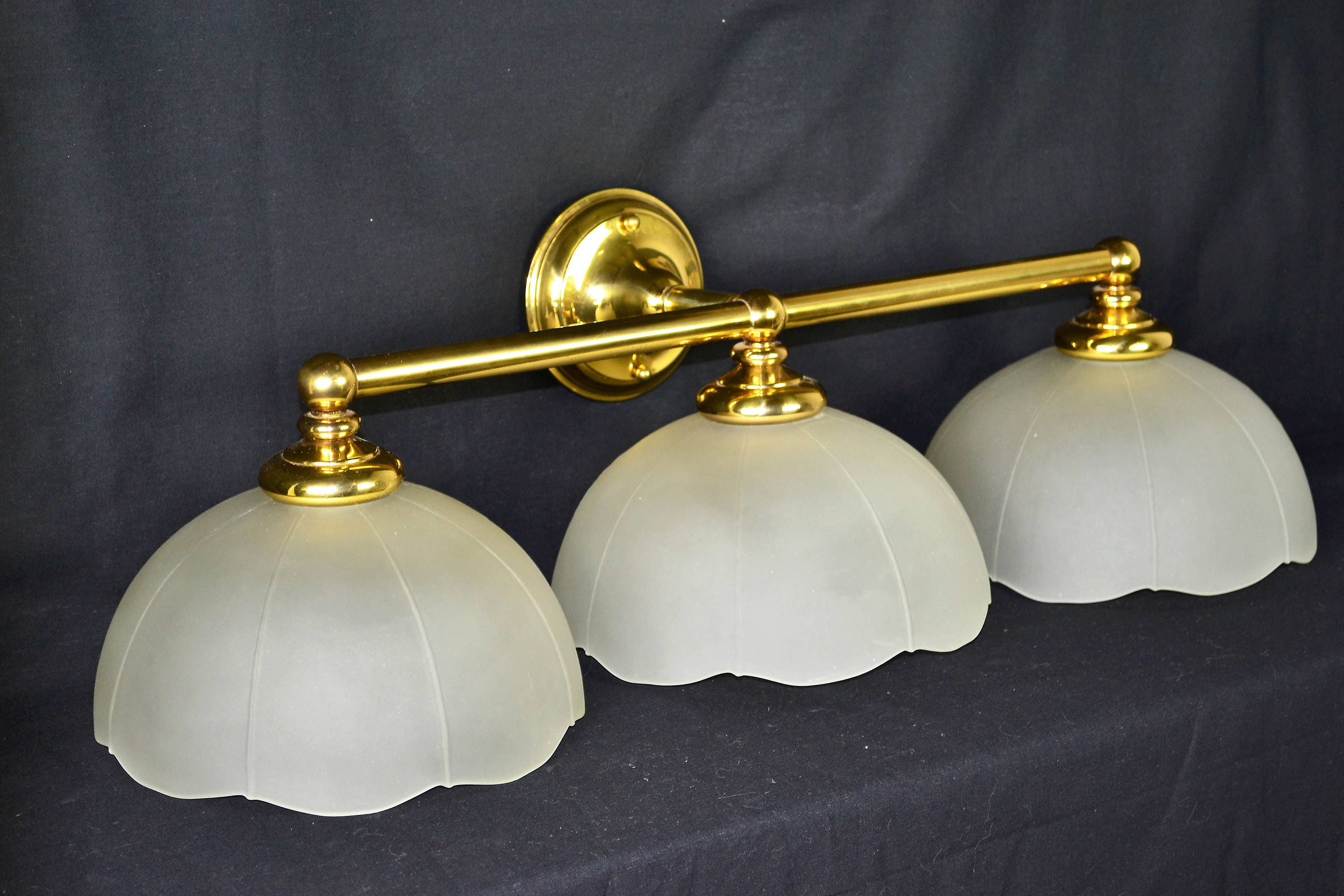 Vintage Brass Vanity Light Fixture with Three Large Frosted Etsy