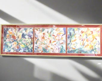 Large Vintage Floral Watercolor Triptych Wall Art