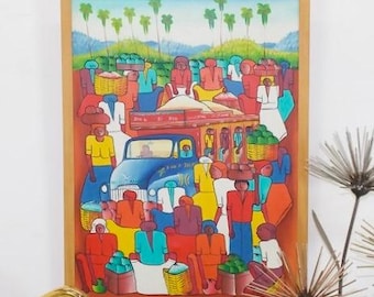 Original Franz Oil Painting of Mid-Century Traffic in Haiti