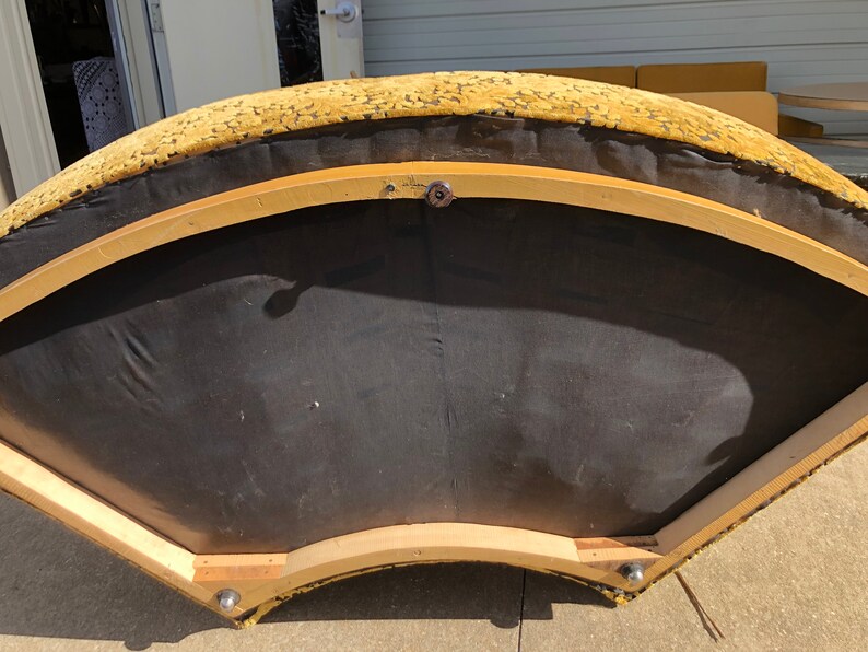 Gold Velvet Damask Round Corner Loveseat with Built In Table