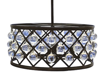 Vintage Pendant Chandelier with Round Glass Dangles | 4 Lights