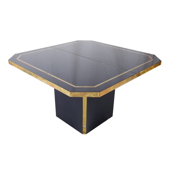 Jc Mahey Royal Blue Lacquered Extendable Dining Table With Brass Detail - 