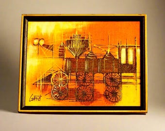 Vintage Steam Engine Train Framed Oil Painting