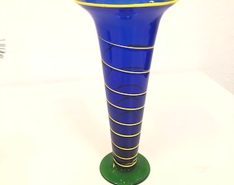 Tall Blue Glass Vase Fused Swirl