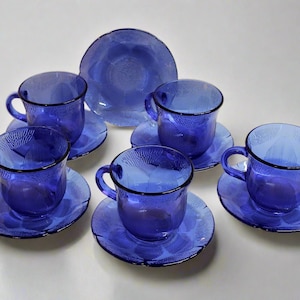 Blue Sunflower Cups with Saucers by Forte Crisa Cups  | 11 pieces