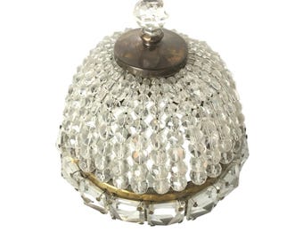 Antique 1920s Crystal Beaded Basket Ceiling Light Shade