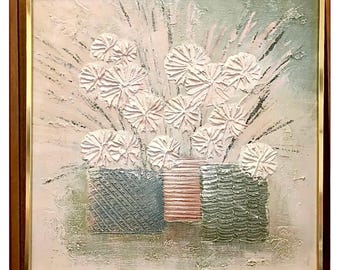 Large Square 1970s Lee Reynolds Painting of Flowers in Vases