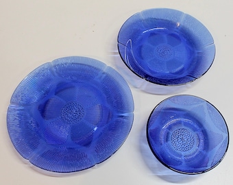 Blue Glass Sunflower Dinnerware by Forte Crisa | 3 Piece Place Setting