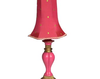 Pink Glass Boudoir Table Lamp with Matching Polka Dot Shade