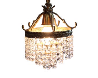 Vintage Brass Ceiling Fixture with Crystal Beads