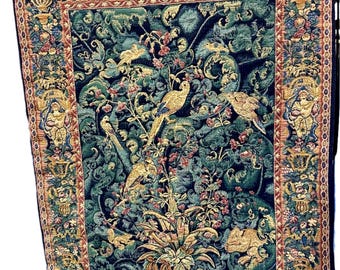 European Style Tapestry Wall Hanging with Pole | Birds of Paradise in Lush Garden