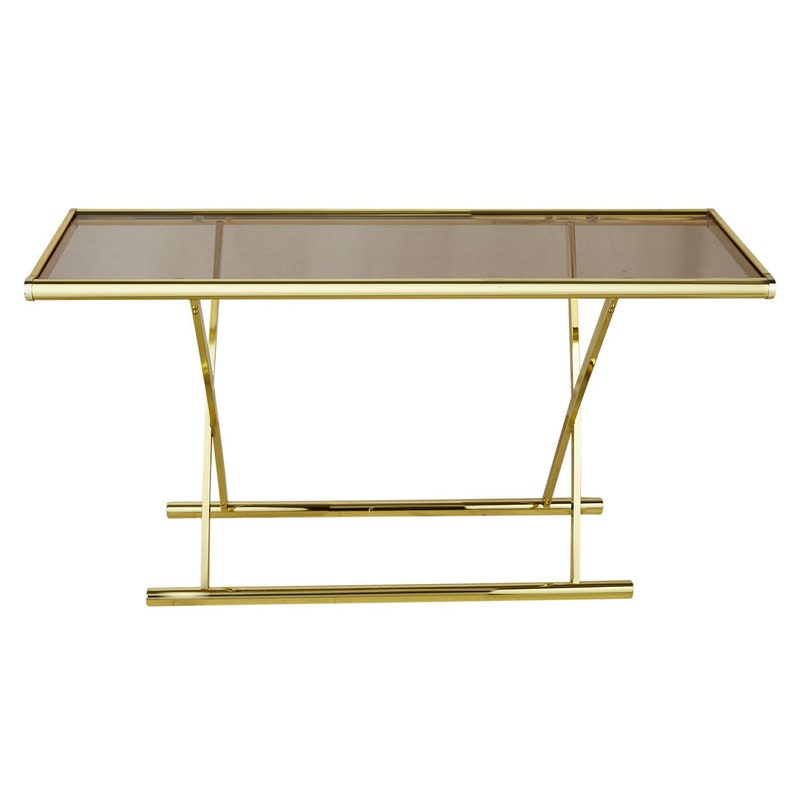 Brass Console Table Smoked Glass Xbase Etsy