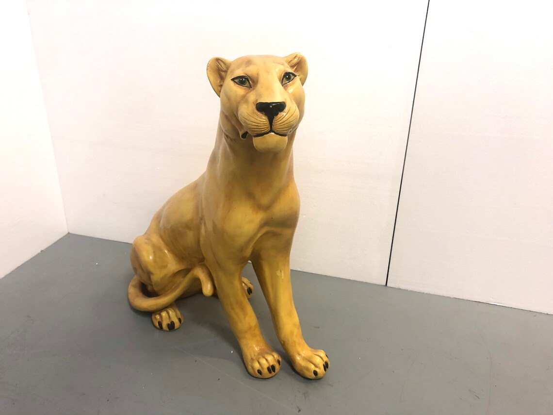 Ceramic Mountain Lion Statue Etsy