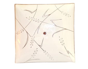 Vintage Square Glass Ceiling Light Shade w/ Wheat Grass Design