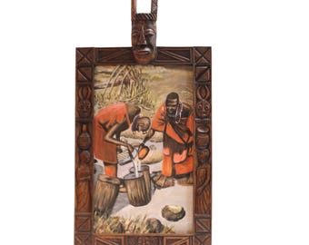 Carved African Mask Frame | Large Oil Painting