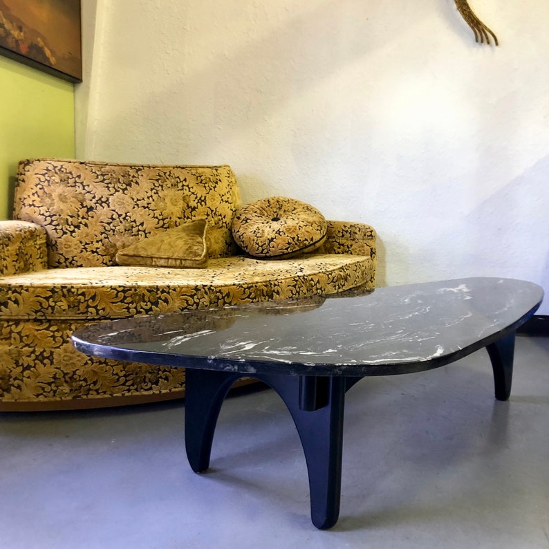 Gold Velvet Damask Round Corner Loveseat with Built In Table
