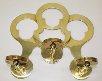 PAIR Vintage Sarreid Brass Wall 3 Candle Sconces