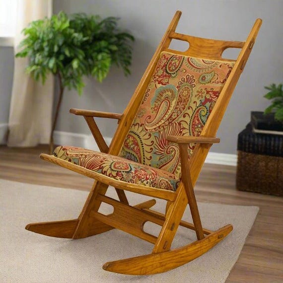 Restored 1950s Handmade Oak Rocking Chair Paisley Etsy
